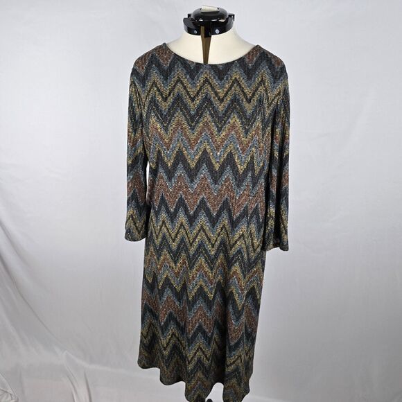 Tacera Knit Dress Women's XL Multi-Color Long Sleeve Round Neck Chevron Pattern - Picture 12 of 12